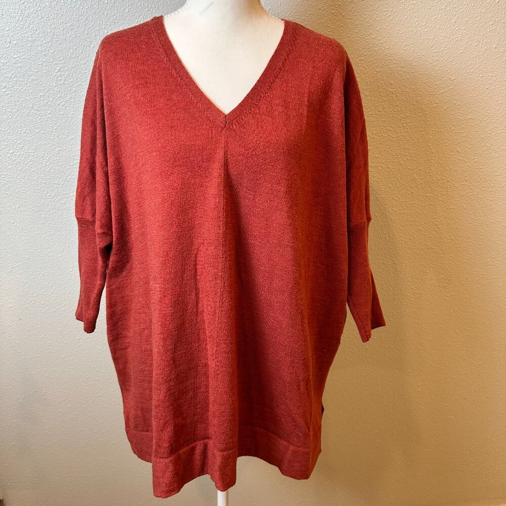 Eileen Fisher 100% Merino Wool Sweater V Neck - Medium - Dolman Sleeves